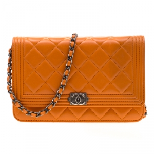Chanel Orange Quilted Leather Boy WOC Bag