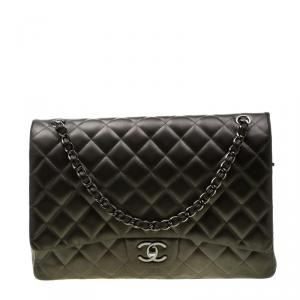 Chanel Seaweed Green Quilted Leather Maxi Classic Double Flap Bag