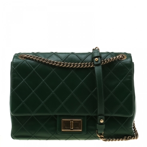 Pre Owned Chanel Green Quilted Leather Medium Cosmos Flap Bag
