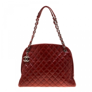 Chanel Red Quilted Patent Leather Just Mademoiselle Bowling Bag