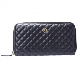 Chanel Black Quilted Leather Zip Around Long Wallet