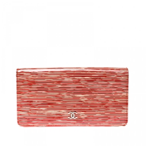 Chanel Orange Striped Patent Leather CC Wallet