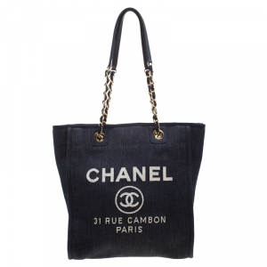 Pre Owned Chanel Blue Denim North South Deauville Chain Tote