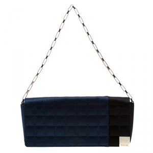 Pre Owned Chanel Blue/Black Satin Ice Cube Limited Edition Flap Bag