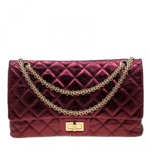 Pre Owned Chanel Burgundy Metallic Quilted Leather Reissue 2.55 Classic 227 Flap Bag
