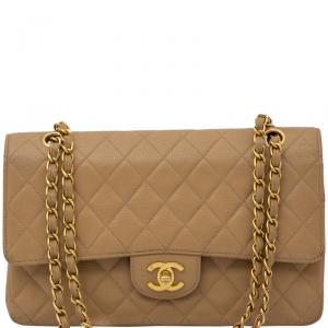 مملوكة مسبقًا Chanel Beige Medium Double Flap Bag in Beige Caviar Leather