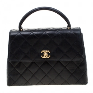 Chanel Black Quilted Leather Small Kelly Top Handle Bag