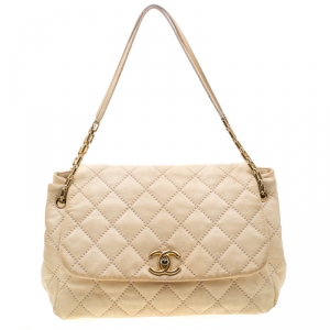 مملوكة مسبقًا Chanel Beige Quilted Leather Retro Chain Accordion Shoulder Bag