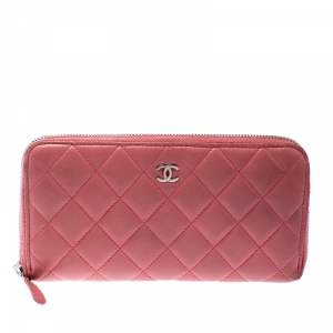 Chanel Pink Quilted Leather CC Zip Around Wallet