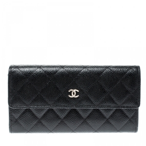 Chanel Black Caviar Leather CC Quilted Continental Wallet
