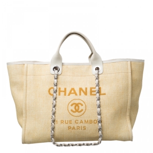 Pre Owned Chanel Beige Raffia Large Deauville Tote 