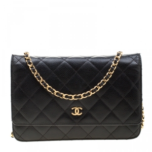 Chanel Black Caviar Leather Wallet On Chain