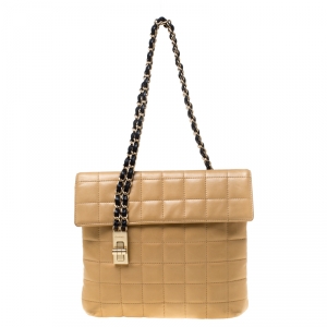 Pre Owned Chanel Beige/Black Quilted Leather Choco Bar Reissue Shoulder Bag  