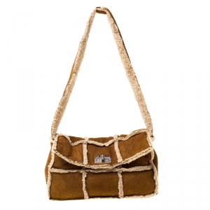 Chanel Tan/Beige Suede and Mouton Fur Reissue Shoulder Bag