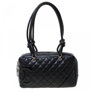 Pre Owned Chanel Black Quilted Leather Cambon Ligne Bowler Bag