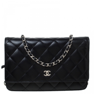مملوكة مسبقًا Chanel Black Quilted Leather WOC Chain Clutch Bag