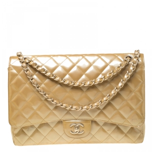 مملوكة مسبقًا Chanel Yellow Quilted Patent Leather Maxi Classic Single Flap Bag