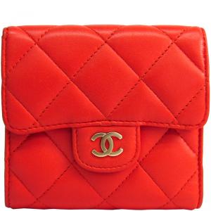 Chanel Orange Calfskin Leather Matelasse Wallet