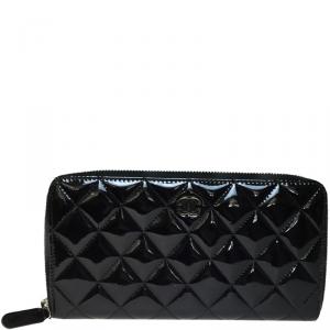 Chanel Black Quilted Enamel Leather Long Wallet