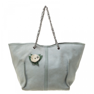 Chanel Tea Green Camellia Patch Nubuck Leather Chain Tote