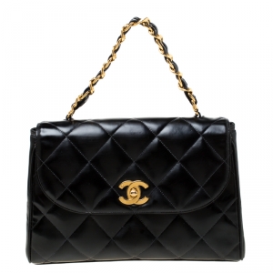 Pre Owned Chanel Black Quilted Leather CC Flap Double Chain Bag