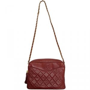 Pre Owned Chanel Red Quilted Leather Tassel Vintage Shoulder Bag