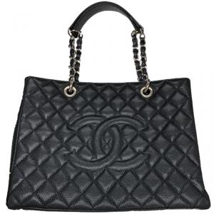 Pre Owned Chanel Black Quilted Leather Grand Shopping Tote