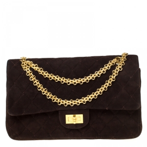 مملوكة مسبقًا حقيبة شانيل رييشو 2.55 كلاسيك 225 قلاب شويدي بني ميتاليك