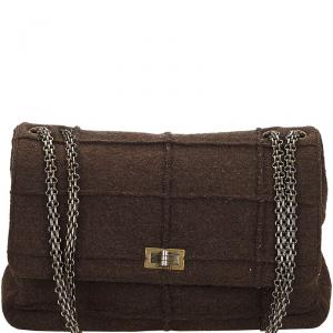 Pre Owned Chanel Brown Wool Reissue 225 Chain Flap Bag