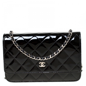 Chanel Black Quilted Patent Leather WOC Wallet