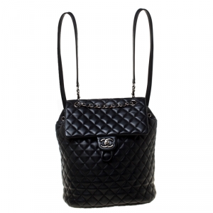 Pre Owned Chanel Black Quilted Leather Large Urban Spirit Backpack 