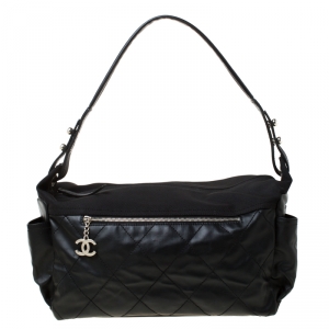 مملوكة مسبقًا Chanel Black Coated Canvas and Nylon Large Biarritz Hobo