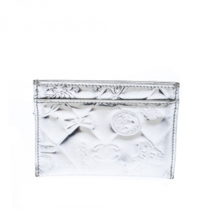 Chanel Silver Patent Leather Lucky Symbols Card Holder