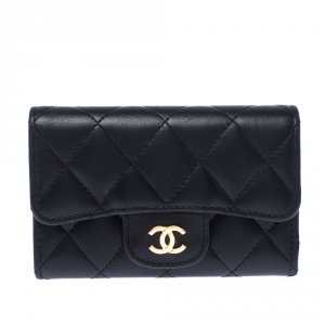 Chanel Black Quilted Leather Small Classic Flap Wallet