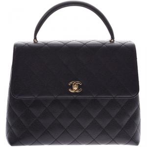 Pre Owned Chanel Black Metalasse Caviar Leather Top Handle Bag