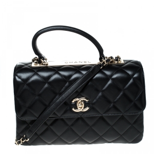 Pre Owned Chanel Black Lambskin Leather Trendy CC Medium Top Handle Bag