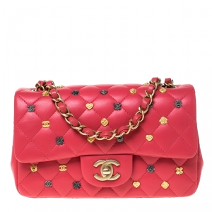 Pre Owned Chanel Coral Pink Quilted Leather Studded Flap Shoulder Bag