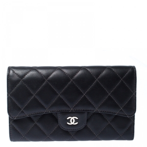 Chanel Black Quilted Leather Classic L Flap Wallet