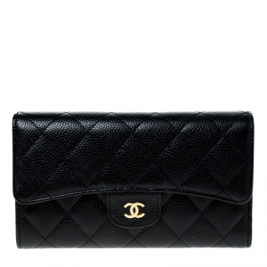 Chanel Black Quilted Leather Classic L Flap Wallet