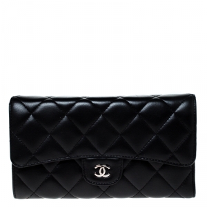 Chanel Black Quilted Leather Classic L Flap Wallet