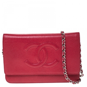 Chanel Red Caviar Leather Timeless WOC Clutch Bag