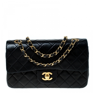 Pre Owned Chanel Black Quilted Leather Small Classic Double Flap Bag