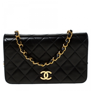 Pre Owned Chanel Black Leather WOC Chain Bag