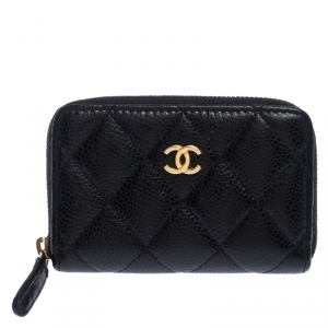 Chanel Black Quilted Leather Zipped Coin Purse