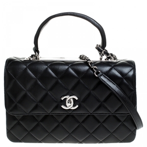 Pre Owned Chanel Black Leather Trendy CC Medium Top Handle Bag