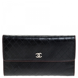 Chanel Black Quilted Leather Diamond Stitched Continental Flap Wallet
