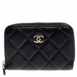 Chanel Black Quilted Leather CC Compact Wallet