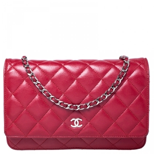 Chanel Red Quilted Leather WOC Chain Clutch Bag