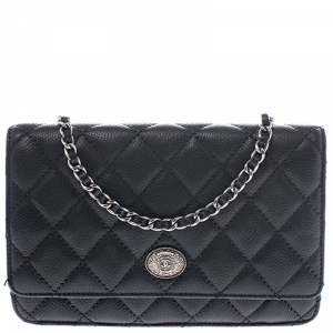 Chanel Black Quilted Caviar Leather Wallet On Chain