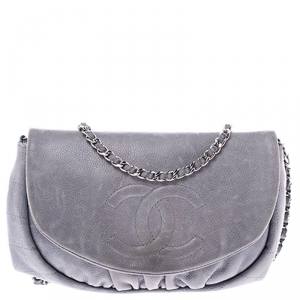 Chanel Grey Caviar Leather Half Moon Wallet On Chain